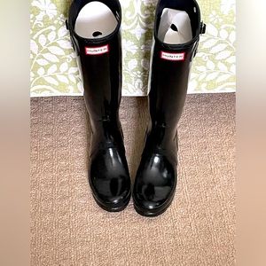 Black Ladies Tall Hunter Boots used with a few scuffs
